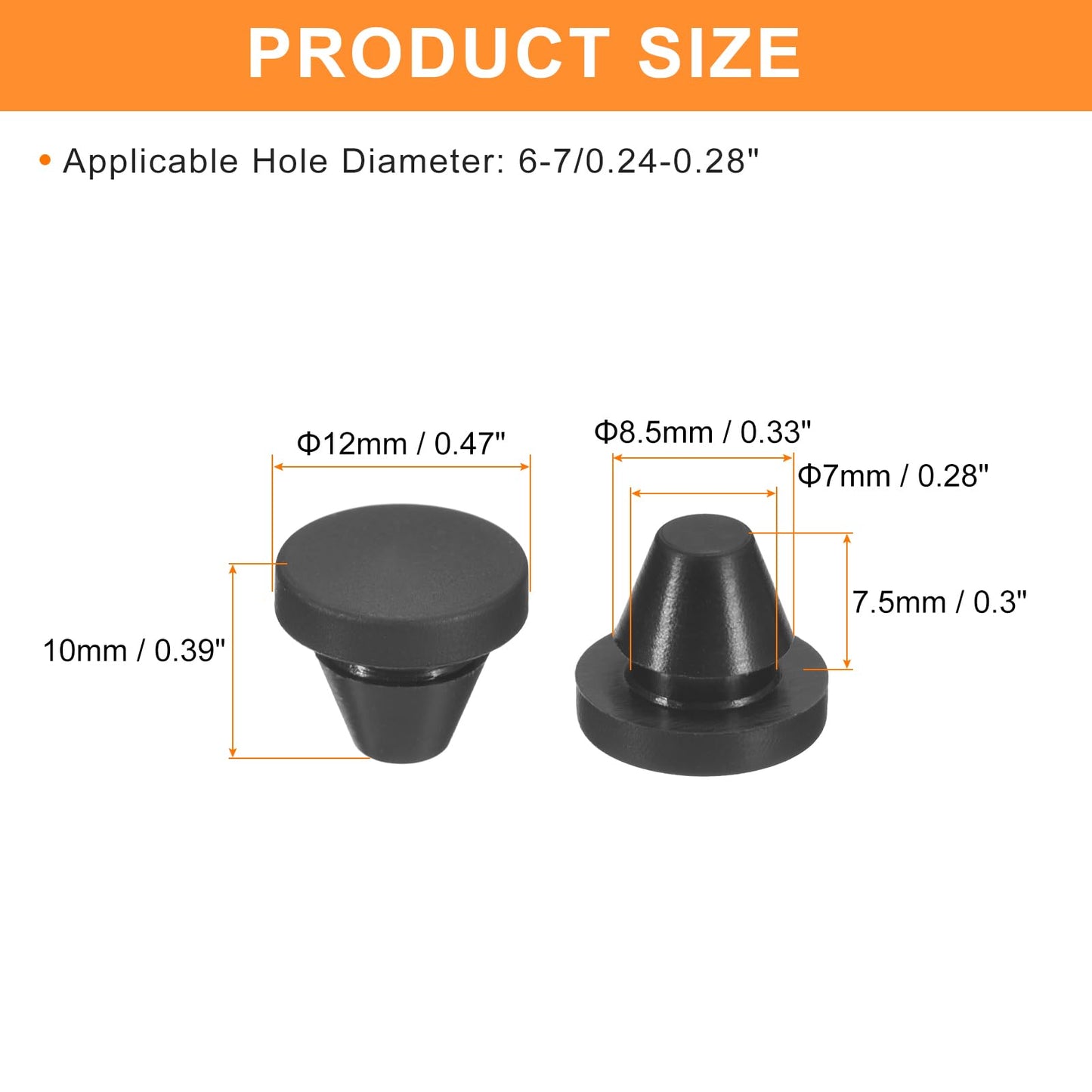 uxcell 25Pcs Silicone Plugs, Rubber Round Snap in Locking Hole Plugs for 6-7mm Hole, Hole Stoppers Waterproof Hole Plug for Metal Tube, Furniture End Caps Inserts, Black