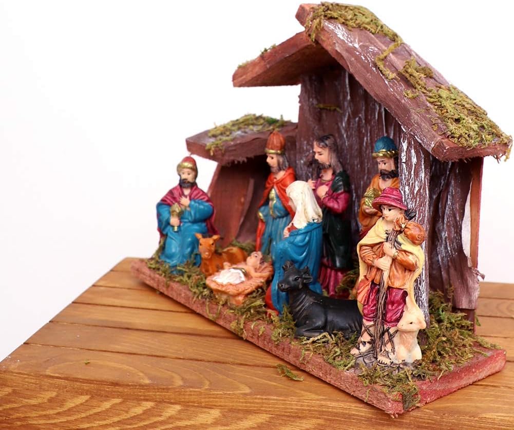 Regine Switzerland Christmas Nativity Figurine - Exquisite Nativity Scene Statue with Wooden Stable