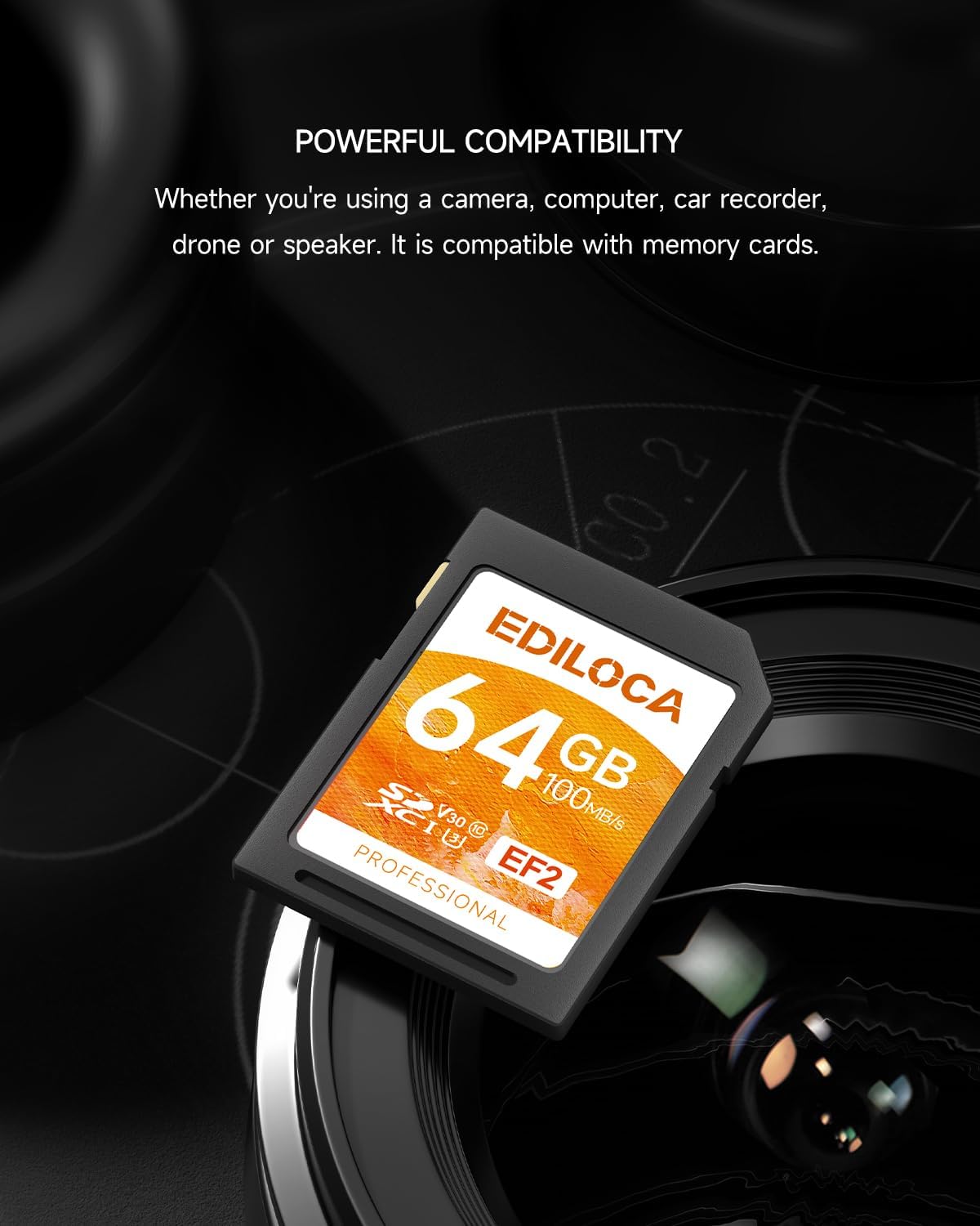 Ediloca 64GB 3 Pack 90/20MB/s, C10, U1, V10, 4K 64GB, EF2-3PCS UHS-I SD Card UHS-I Memory Card Fast Storage, Read/Write