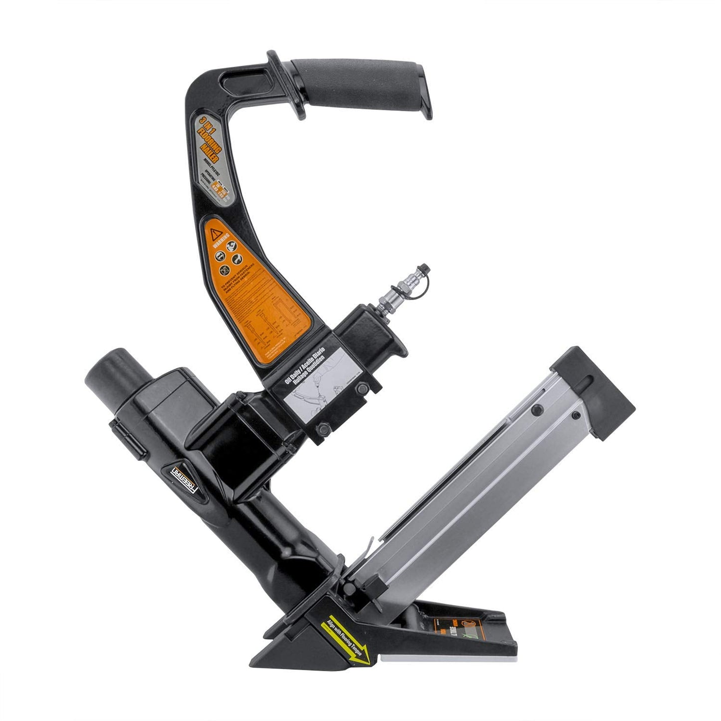 Freeman PFL618C Pneumatic 3-in-1 15.5-Gauge and 16-Gauge 2" Flooring Nailer/Stapler with Flooring Mallet and Interchangeable Base Plates