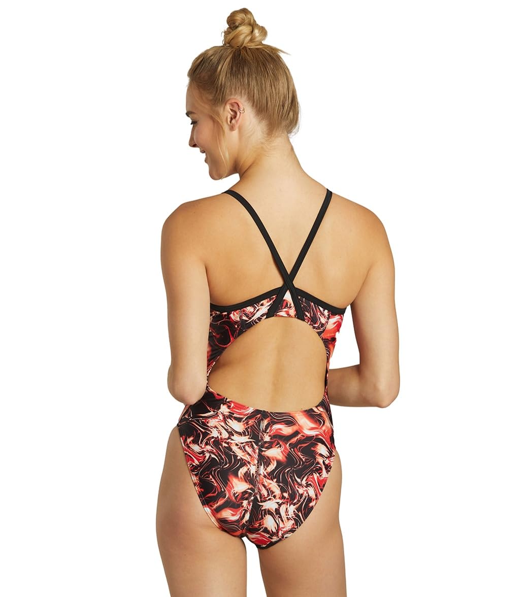 iSwim Breeze Thin Strap One Piece Swimsuit Womens' Competitive Swimwear, Training Fit, Quick Dry, UPF 50+, Lined & Chafe-Resistant - Red - 36