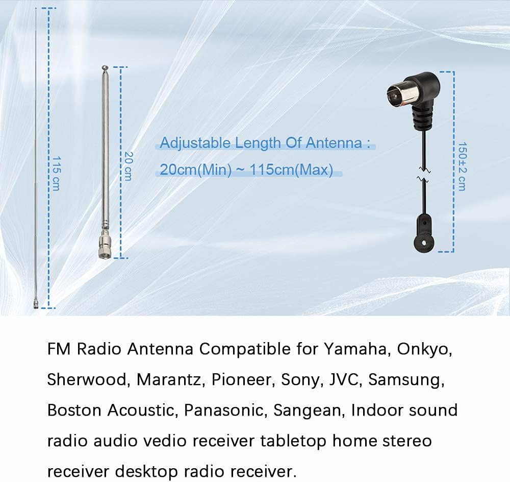 Superbat 75 Telescopic FM Antenna for Stereo Receiver Indoor, FM Radio Antenna Ohm UNBAL for Yamaha Onkyo Denon Table