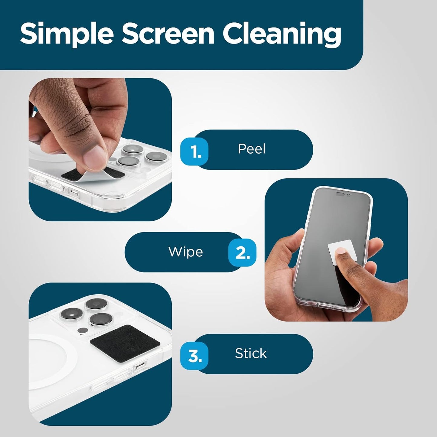 Case-Mate [4 Pack] Screen Cleaner Squares - Peel & Stick Reusable, Washable Microfiber Cleaning Cloth/Wipes for iPhone