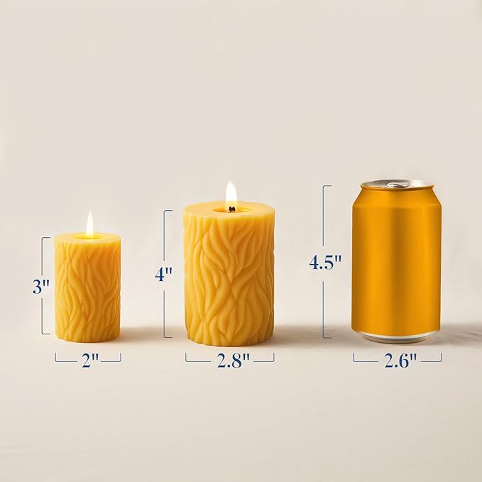 Crenovo Natural Beeswax Pillar Candles 3 Pack, 100% Pure Beeswax Candles Bulk with 180 Hours Burn Time, Organic Bees Wax Candles for Home, Party, Prayer, Non-Toxic Dripless Smokeless 2.8x4 Inch