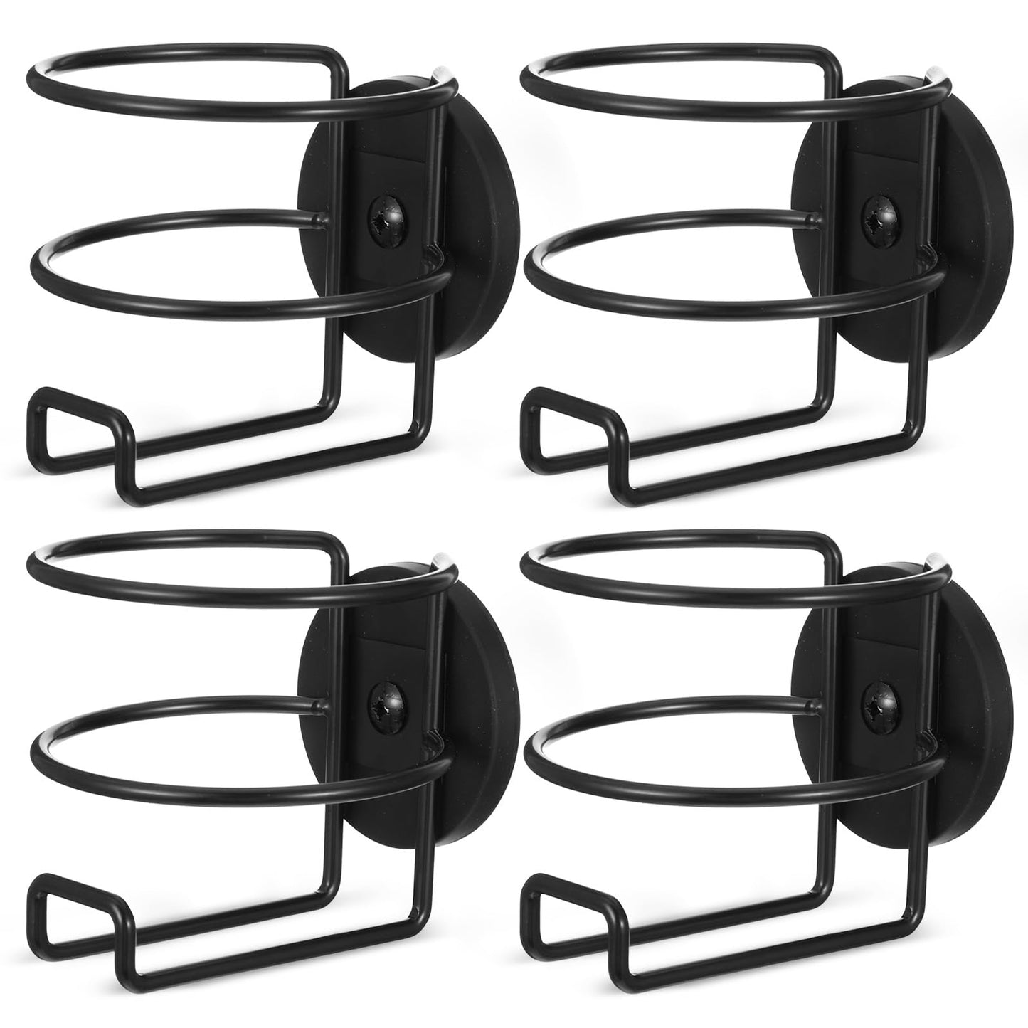 4 Pack Magnetic Cup Holders, Portable Metal Drink Holder with Magnetic Base, Bottle Holder for Refrigerator, Treadmill, Tractor Mower, Truck, Boat, Car (Black)
