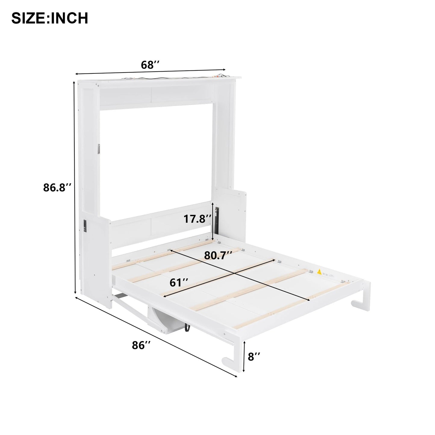 Ball & Cast Queen Size Murphy Bed with Desk,Hideaway Beds w/LED Lights and USB Charging Station,Wood Wall Cabinets Bedframe,Slat Support,Dual Piston Metal Folding Mechanism Designed,White