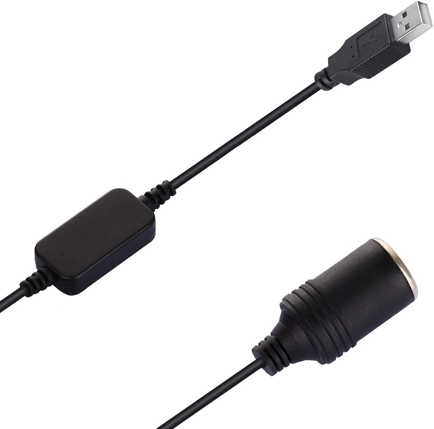 AJDPOI 12V (0.98FT/0.3M) USB A Male to Car Cigarette Lighter Socket Female Step Up Cable Inverter Converter