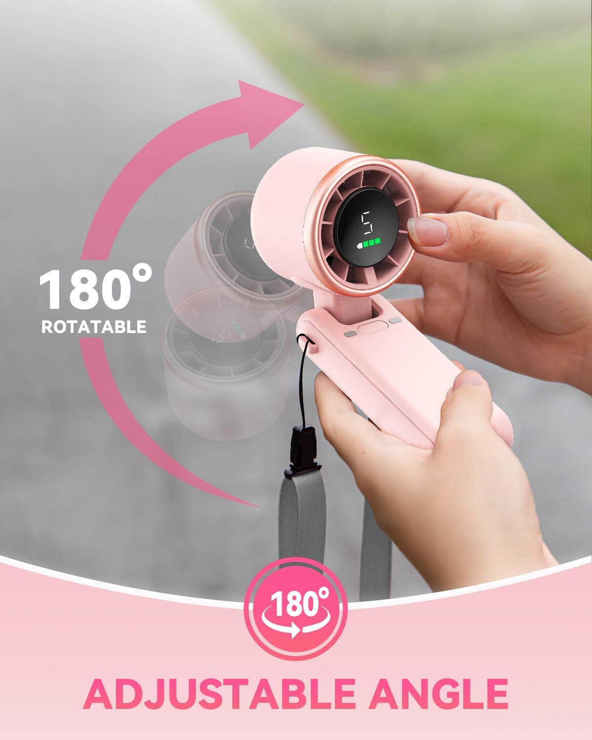 PlayHot Portable Handheld Turbo Fan - 5-Speed Rechargeable Personal Fan | 5000mAh Battery, 12-Hour Use, Lightweight 0.6lb, 3-in-1 Design (Pink)