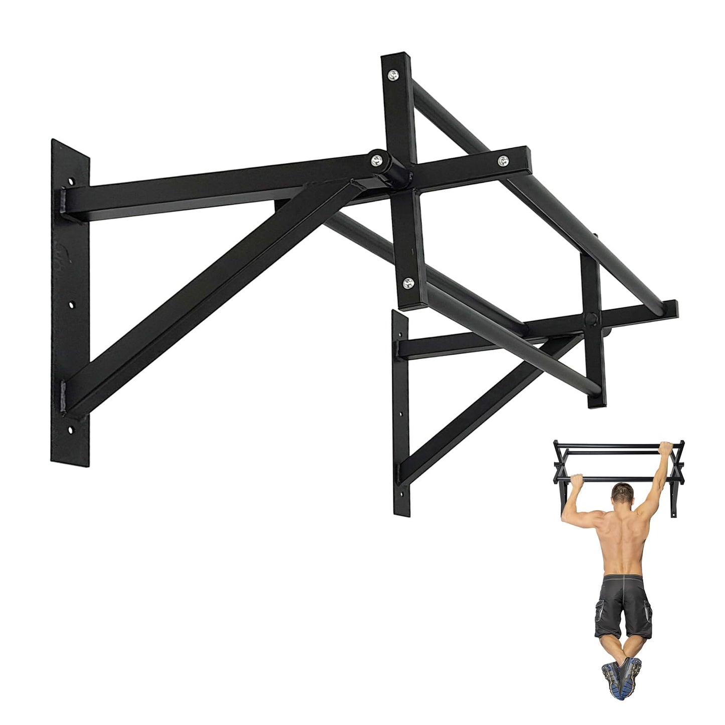 BESTHLS Wall Mounted Advanced Pull Up Bar, Heavy Duty Wall Mount Pull-up Chin Up Bar Multifunctional Home Gym Workout Indoor Exercise Equipment Support to 440 Lbs
