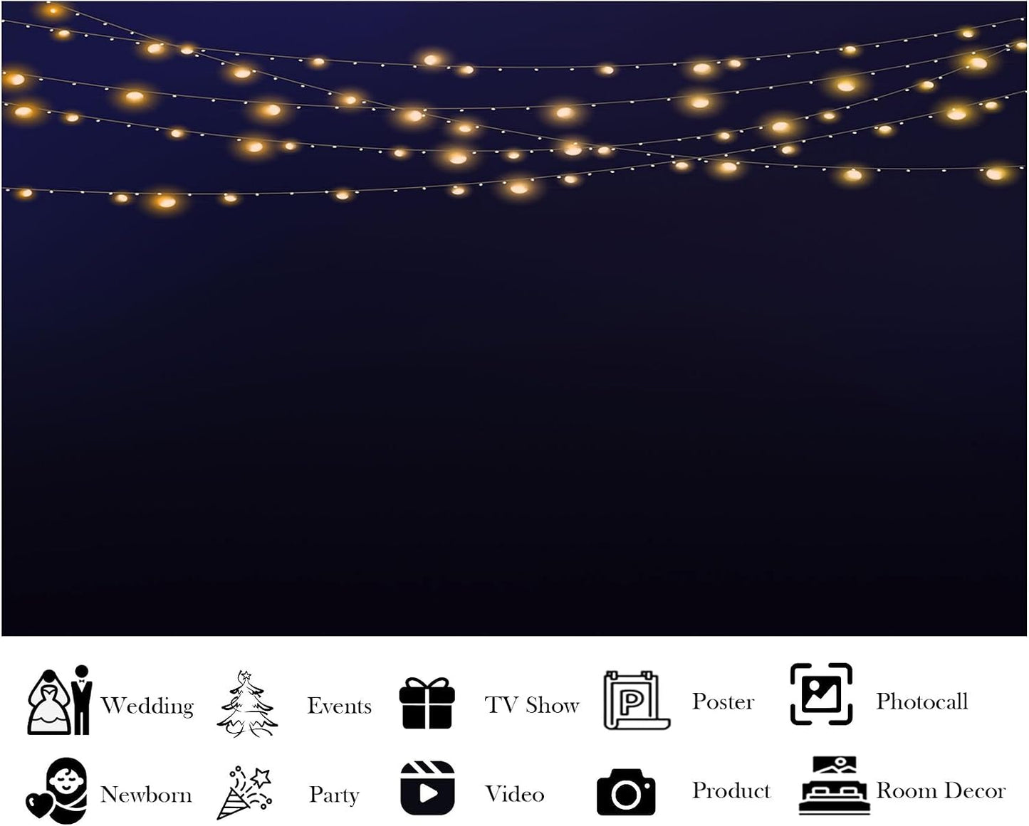 LidyMini 10x8ft Fabric Dark Night String Lights Backdrop Romantic Party Photography Background Stunning Light Charm