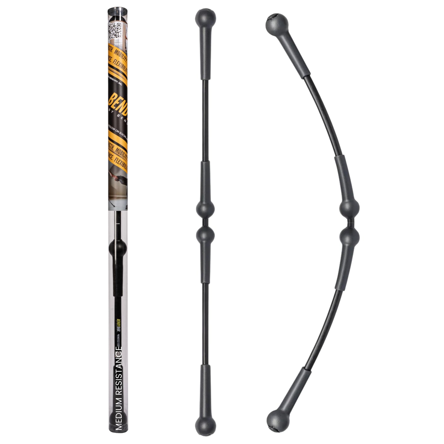 BENDYFIT BendyBar Flexible Weighted Resistance Bar to Improve Joint Mobility, Core Strength & Balance, Adjustable Height 57-63" Medium Resistance (Up to 50 lbs)