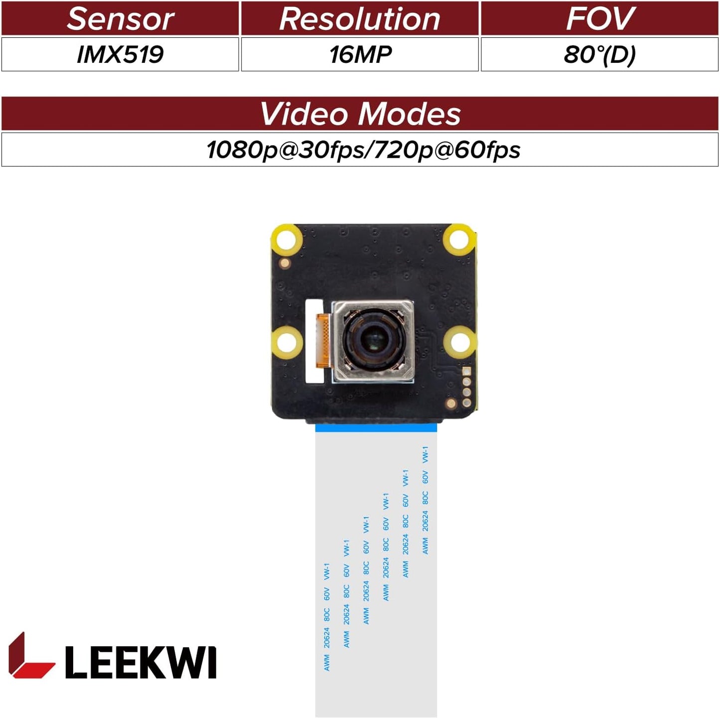 LEEKWI IMX519 5, 4, 2W, 16MP Autofocus Raspberry Pi Camera for Pi Zero PDAF&CDAF High Resolution Camera Module
