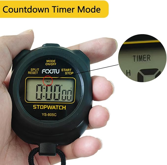 FCXJTU Simple Stopwatch Timer, Single Lap Stopwatch Countdown Timer, No Hourly Beep, On/Off, AAA Battery(Included), Large Display, Easy to Use, Ideal for Kids Coaches Yellow
