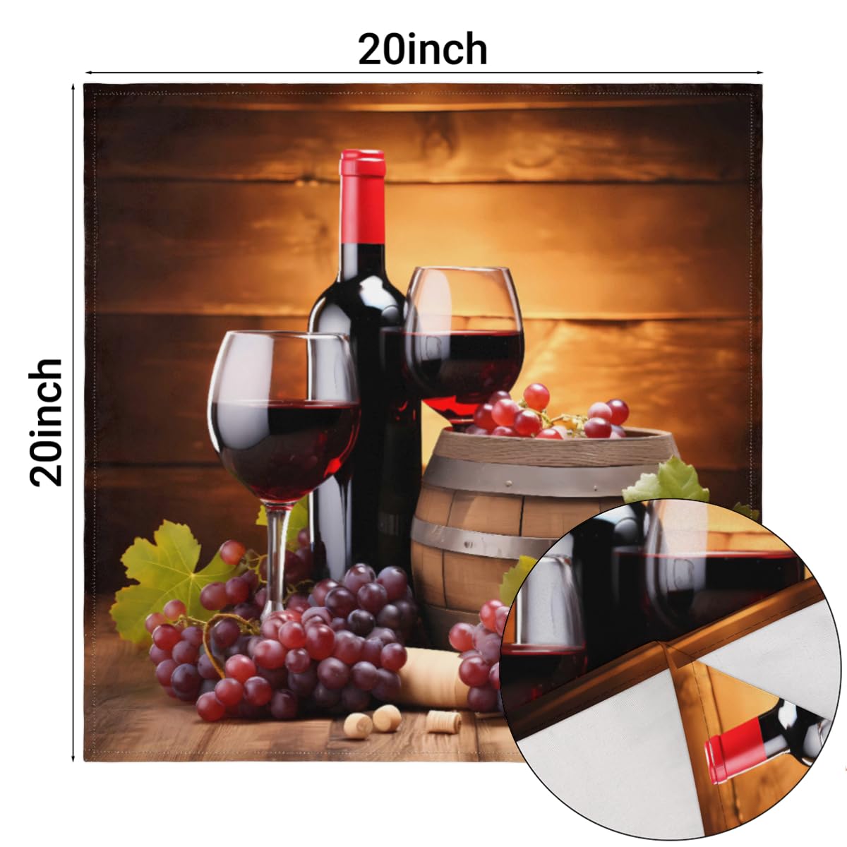 DXTKWL Cloth Napkins Set of 4, Red Wine Glass Grapes Wooden Polyester Dinner Napkins 20x20 inch, Reusable Washable Table Cloth Napkins for Home Holiday Dining Wedding Party Decoration