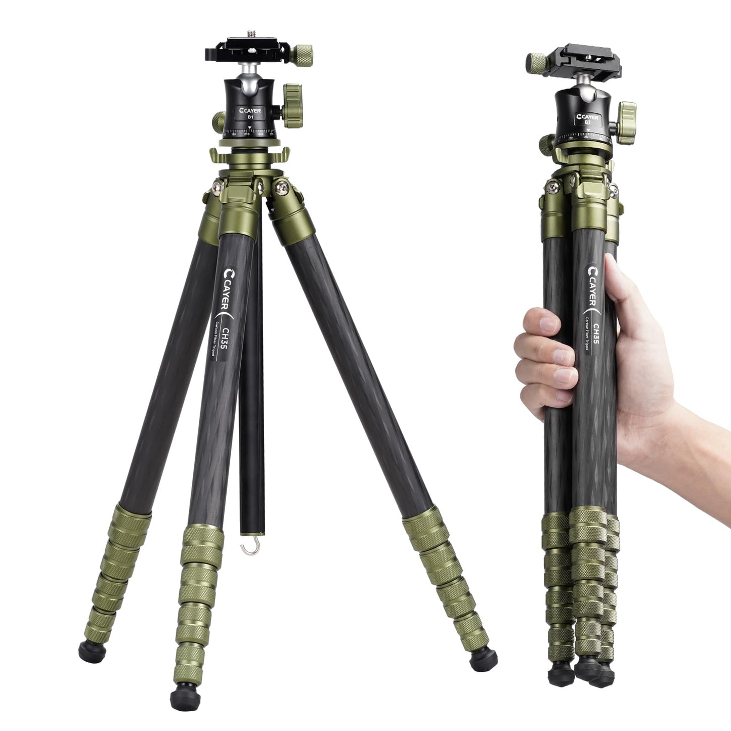 Cayer CH35 Travel Camera Tripod with Ball Head, Compact Carbon Fiber Tripod, 53.6" Compact Camera Stand for Mirrorless Cameras Video Camcorder Mobile Phone Webcam