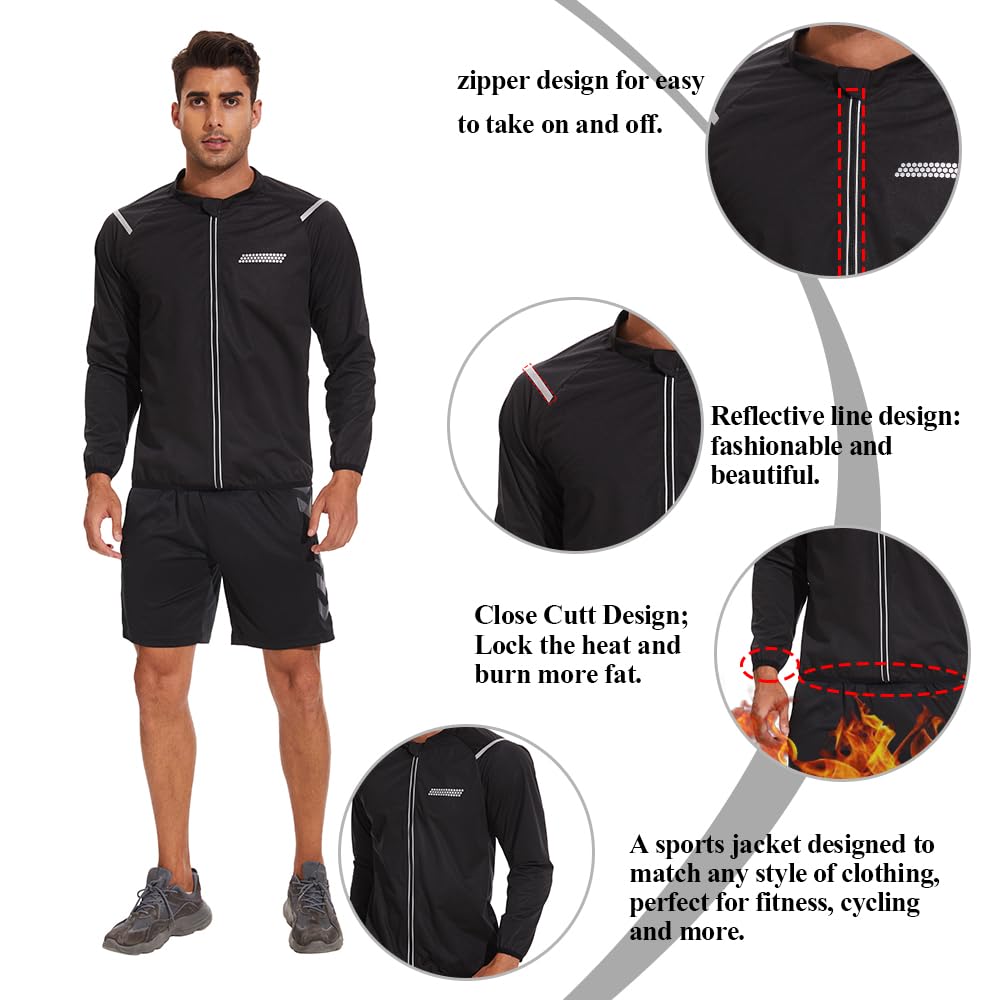 LAZAWG Sauna Suit for Men Long Sleeve Sweat Shirt Zipper Sauna Jacket Top for Gym Workout Exercise