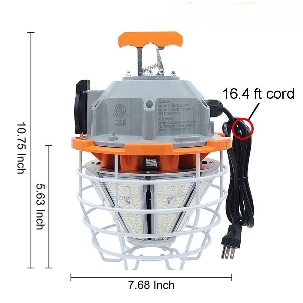 RIUVAO 150W LED Temporary Work Light Fixture 110V-277V 25000ML 5000K Light Daylight White,Jobsite Lighting,Stainless Steel Protective Cover for Outdoor Construction High Bay Warehouse