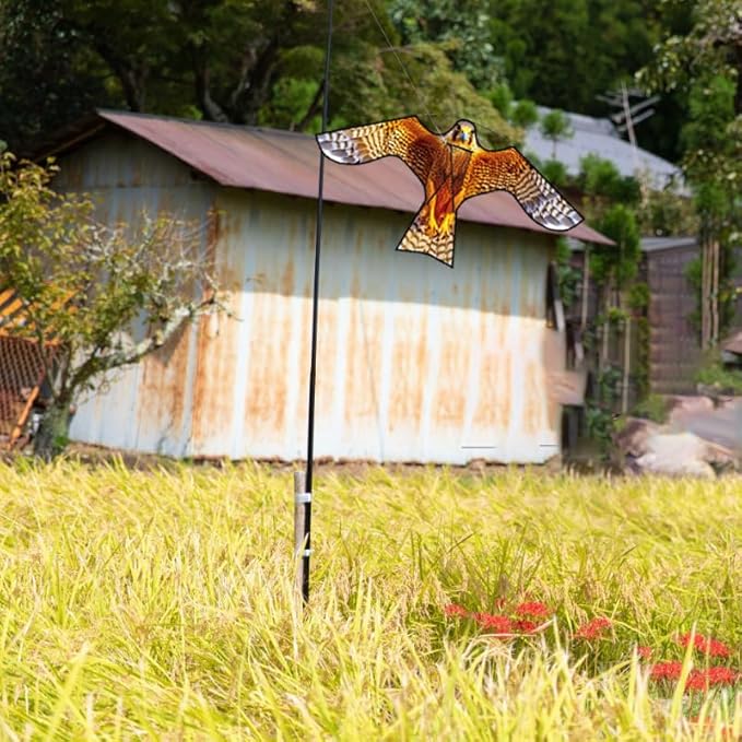 HENGDA KITE Bird Hawk Flying Kite with Pole Crops Farm Protector Bird Scarer Flying Kite with 4m Pole Yellow