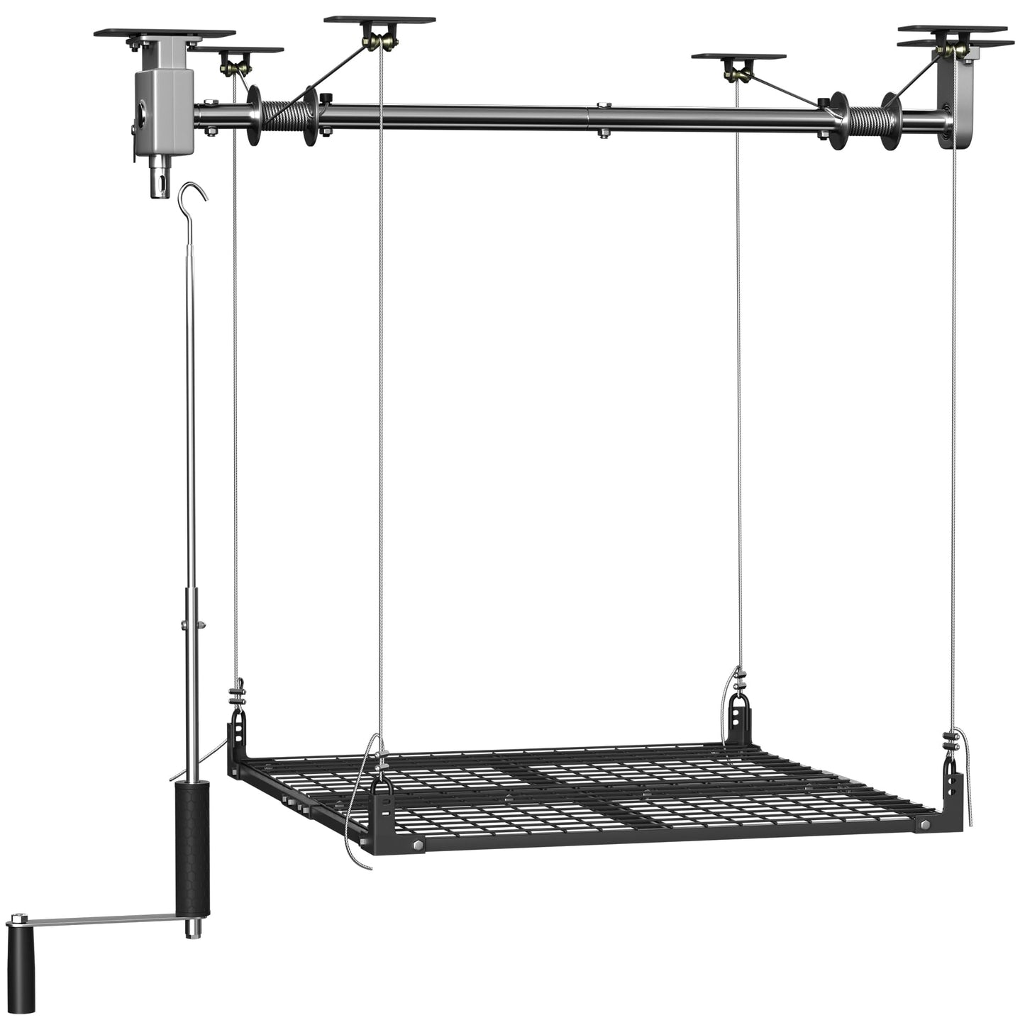 Soywey Garage Ceiling Storage Racks,4x4 FT Garage Storage Lift with Secure Lock,Heavyweight Overhead Rack for Easy Up Down,Industrial Elevator System Holds 400 Lbs