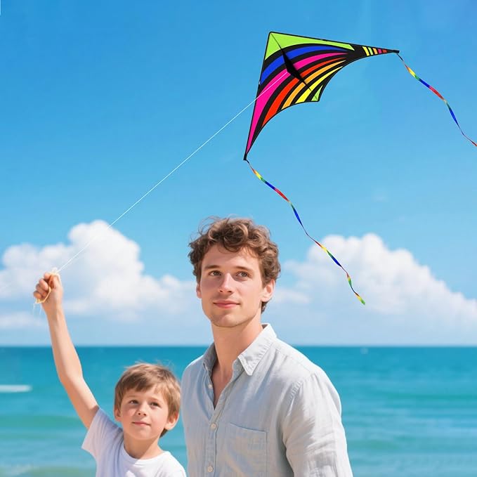 Delta Kite for Kids and Adults, Easy to Fly, Nylon Fabric with String Handle, Outdoor Beach Park Activities