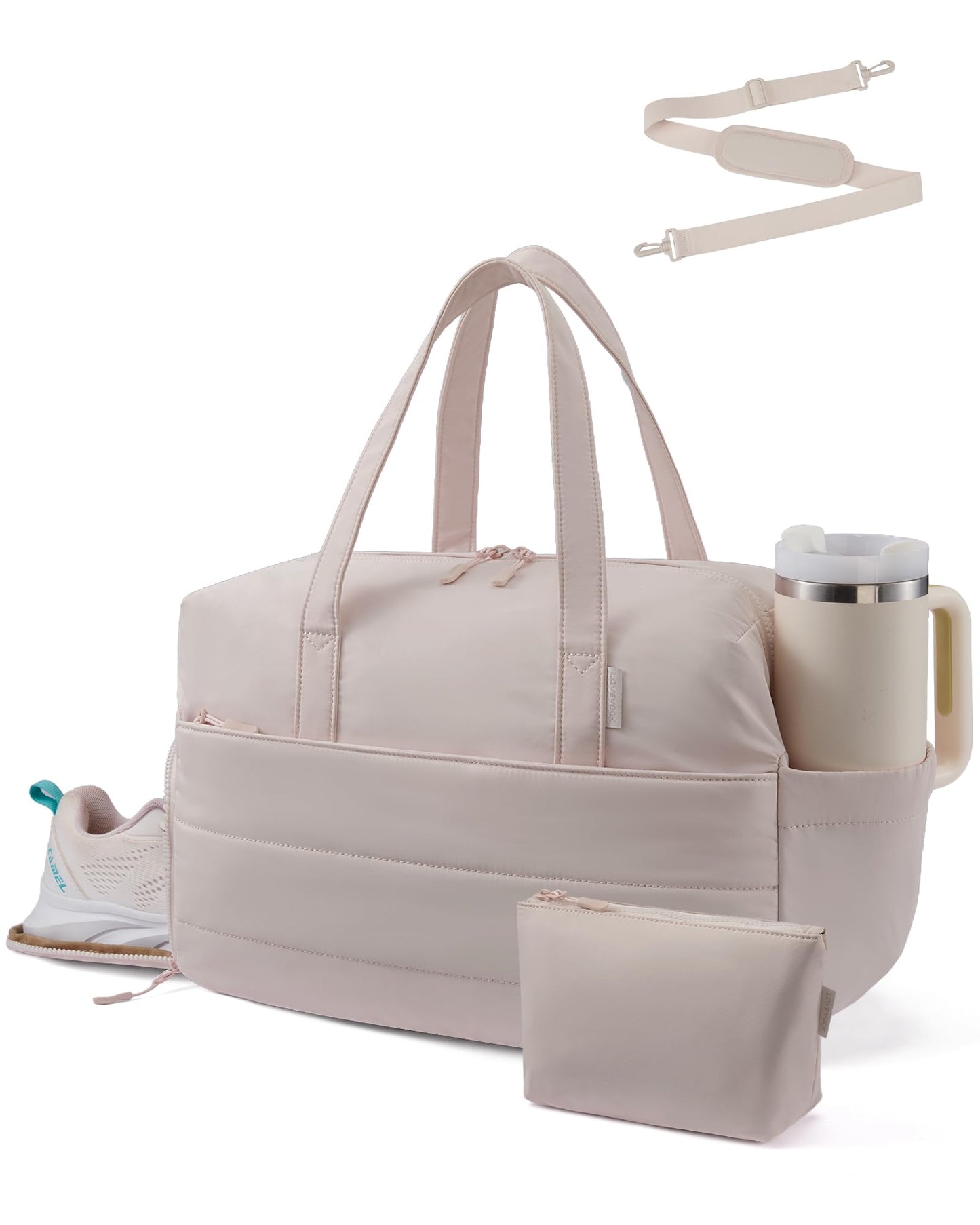 LOVEVOOK Small Gym Bag for Women with Large Tumbler Holder Pocket, Carry on Weekender Travel Duffel Bag with Shoe Compartment, Overnight Mini Personal Bag with pouch for Workout Sport Dance Yoga
