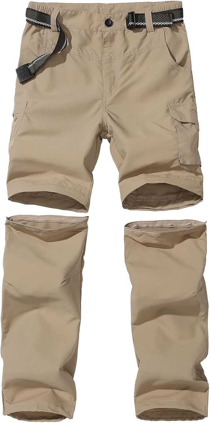 Boy’s Convertible Hiking Pants Lightweight Quick Dry Zip Off Pants for Kids Youth Outdoor UPF 50+ Casual Cargo Trousers