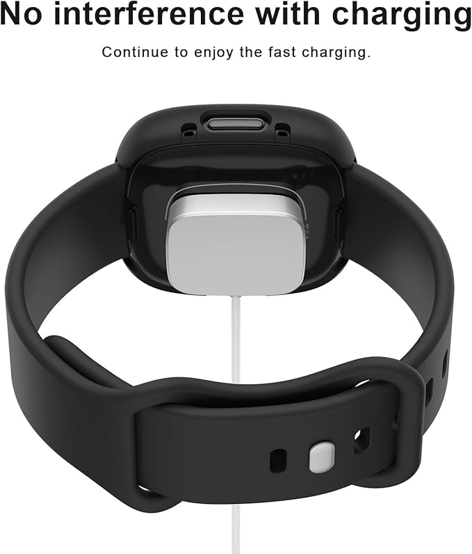 Vancle Case for Fitbit Versa 4 / Fitbit Sense 2, 4-Pack Screen Protector Tempered Glass Full Around Hard PC Case with Sensitive Touch Film Protective for Fitbit Sense 2 / Versa 4 (Black*4)