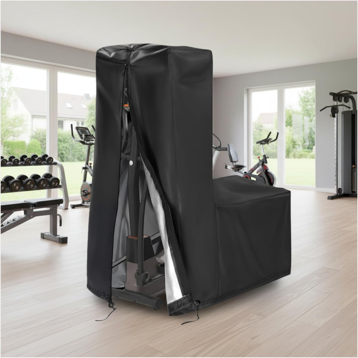 Qkansiw Elliptical Exercise Machine Cover, 420D Heavy-Duty Oxford Waterproof & Dustproof Protective Cover for Indoor Elliptical Trainers, 1Pcs (65" H × 27" W × 55" L)