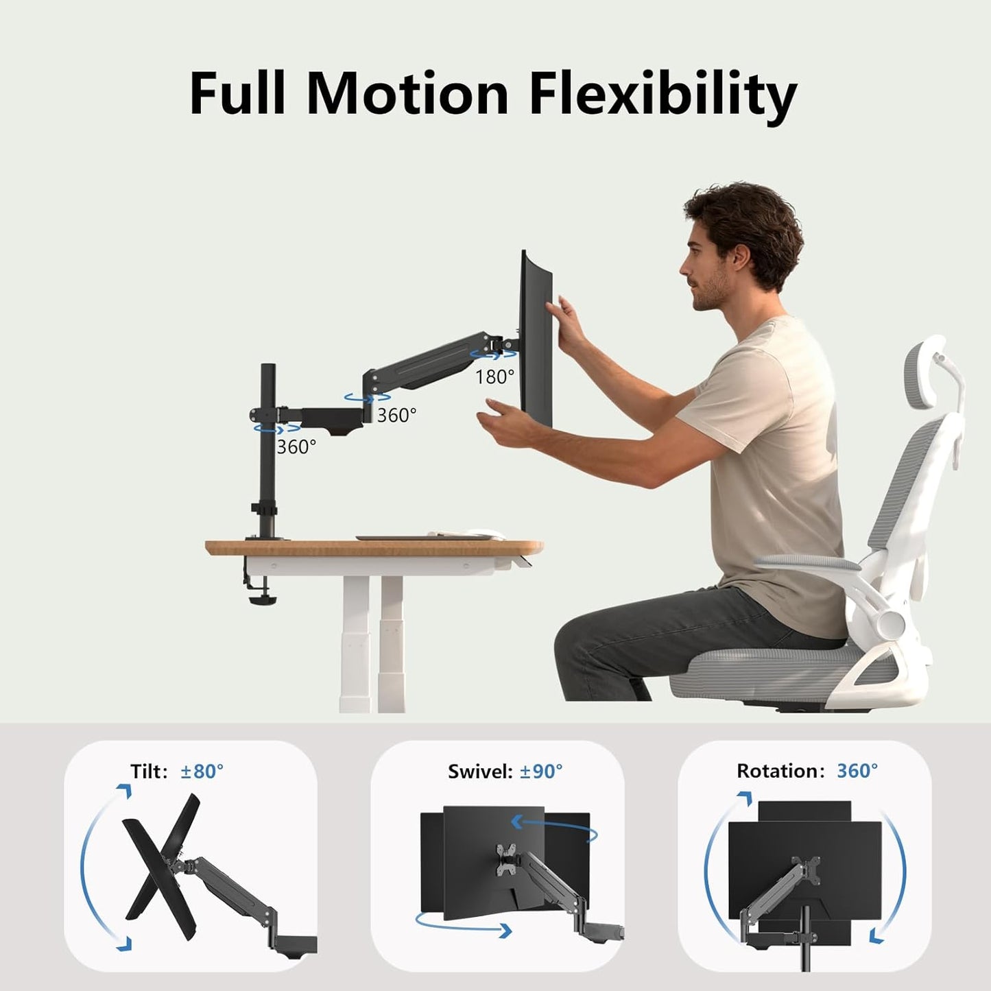 17 32 inch 22lbs, 75x75mm 100x100mm,Pneumatic suptek Single Monitor Arm for Desk Mount Stand,Adjustable Monitor Arm