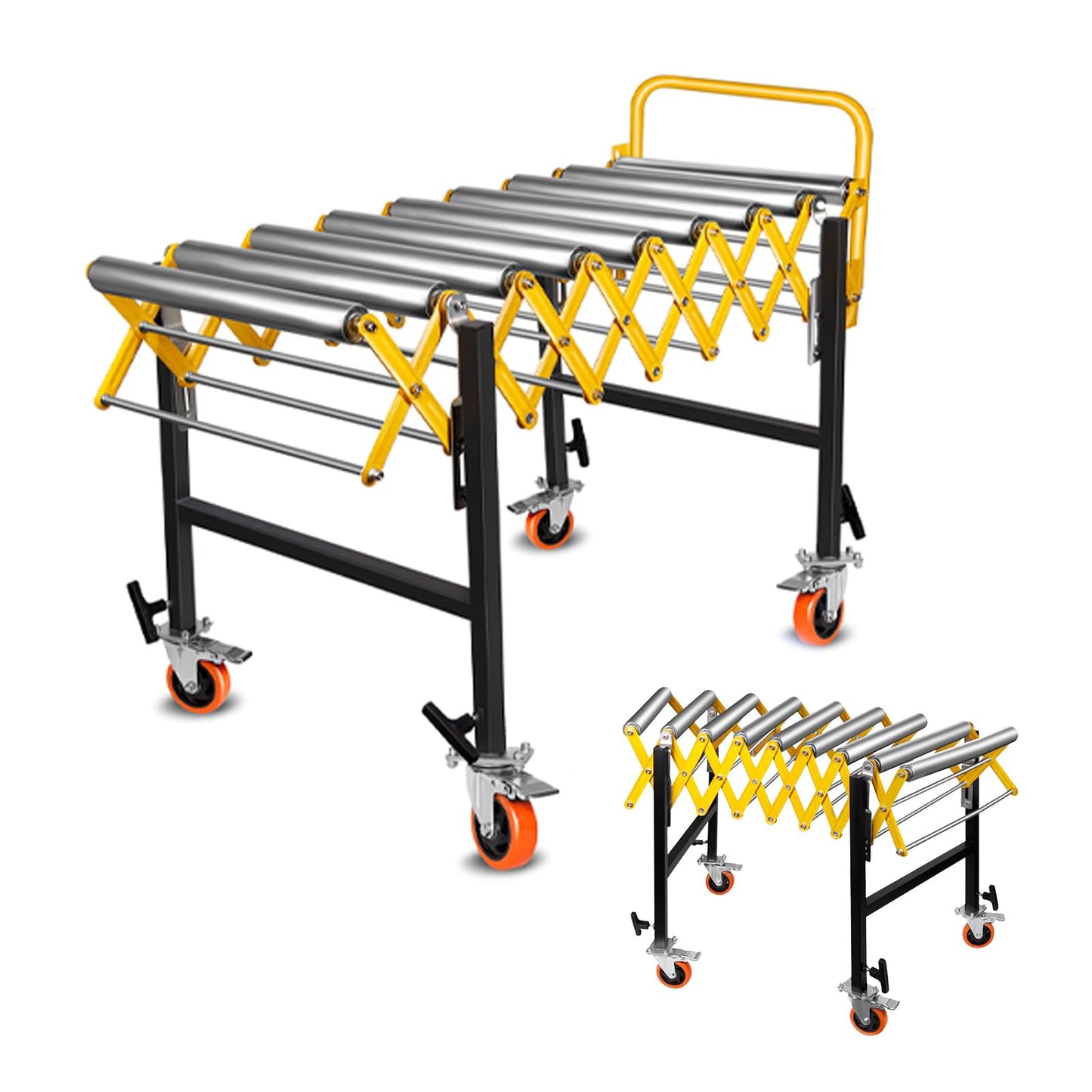 Connectable Conveyor Roller Stand - 660LBS Capacity, Adjustable Roller Conveyor, Built-in Hooks for Expandable Splicing (47-100in)
