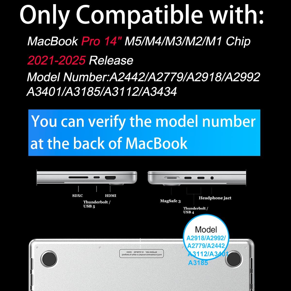 Teryeefi M5 M4 M3 M2 M1 14 inch 2026 2025 2024 2023 2021 A2918 A2992 A2779 A2442, for MacBook Pro Case fits Model