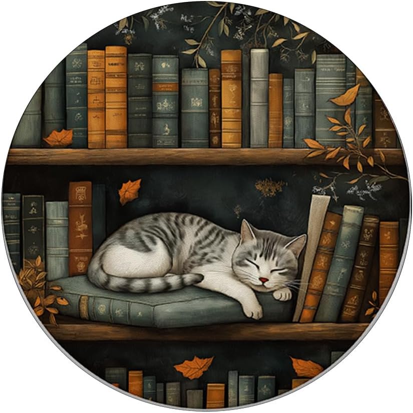 Bookish Accessory for Reading Books Book Bookshelf Library Cat Fall Autumn Bookish PopSockets Adhesive PopGrip