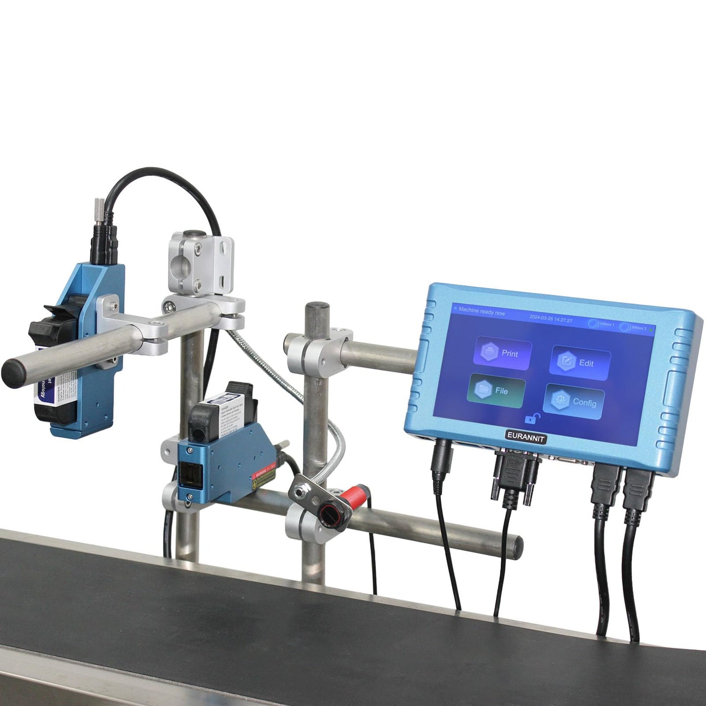 Eurannit Automatic Inkjet Coding Machine for Production Line, Thermal Inkjet Printer 260E with 7”Touchable Screen for Date/Batch/QRCode/Barcode/Logo etc (2 Nozzle Separate/ 1 in)