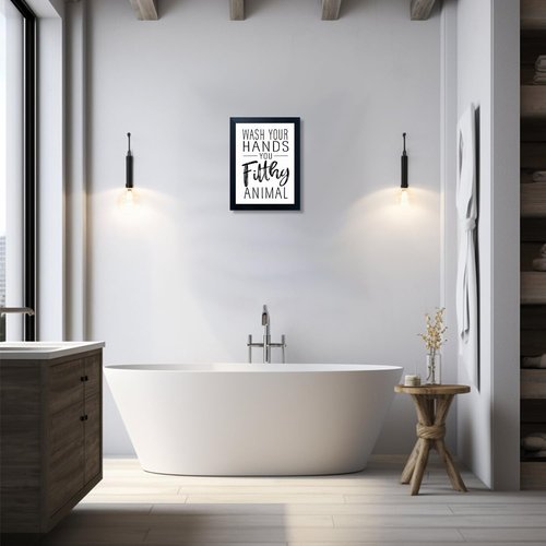 Bathroom Quotes Wall Decor | Black and White Canvas Art - Framed Toilet Decor for Kids' Washroom