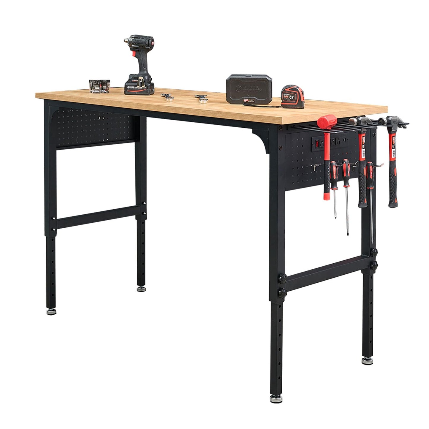 60" Heavy-Duty Garage Workbench, 2300LBS Capacity Work Table with Power Strip, Work Bench for Garage, Workshop, Office, Warehouse & Home