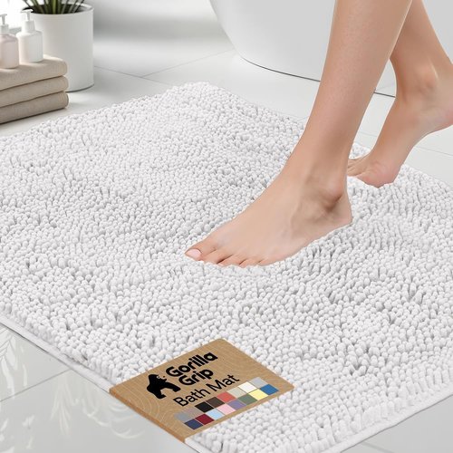 GORILLA GRIP Bath Rug Mat - Soft Absorbent Chenille | Quick Dry Microfiber, 44x26, White