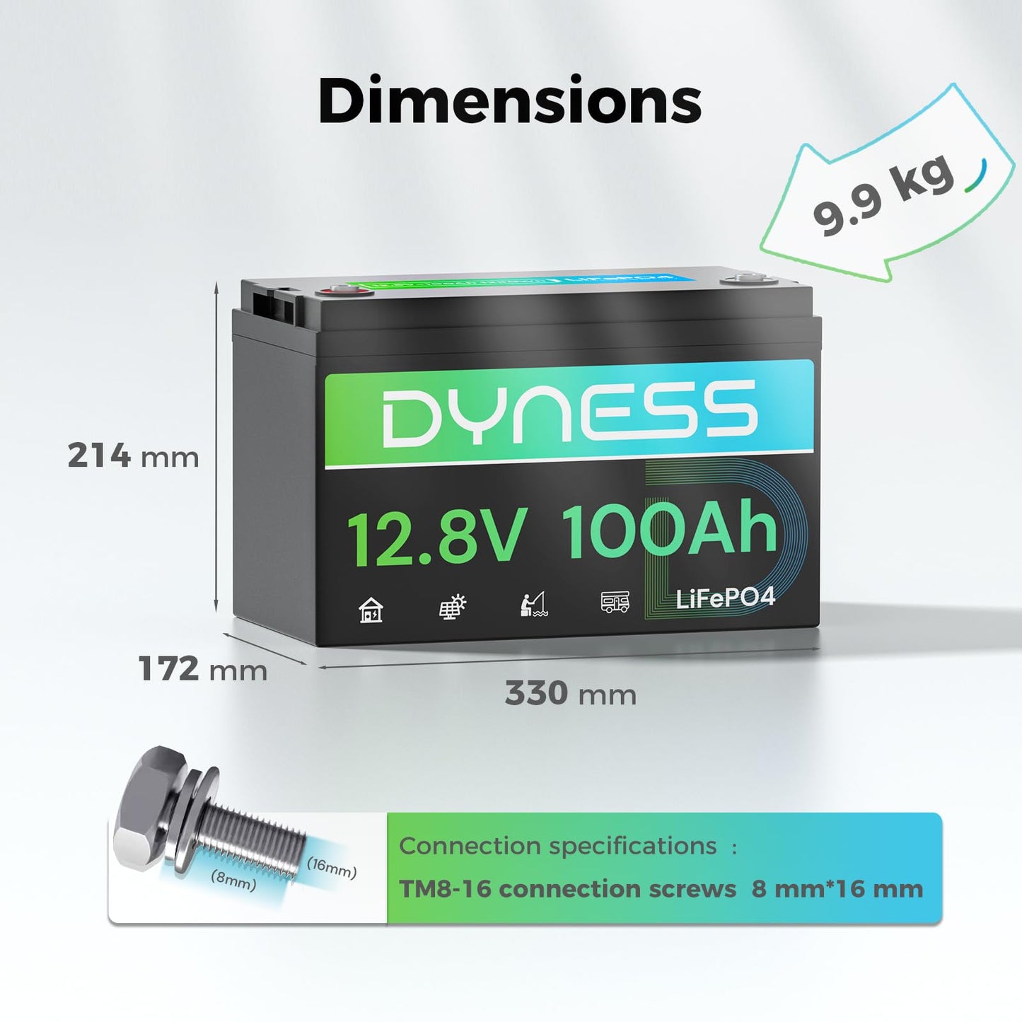 Dyness 12V 100Ah LiFePO4 Lithium Battery (2 Pack) BCI Group 31 with Low-Temp Protection, A+ Grade Cell Built-in 100A BMS, 12 Volt Lithium Battery Perfect for RV, Solar System, Off-Grid, Home Energy