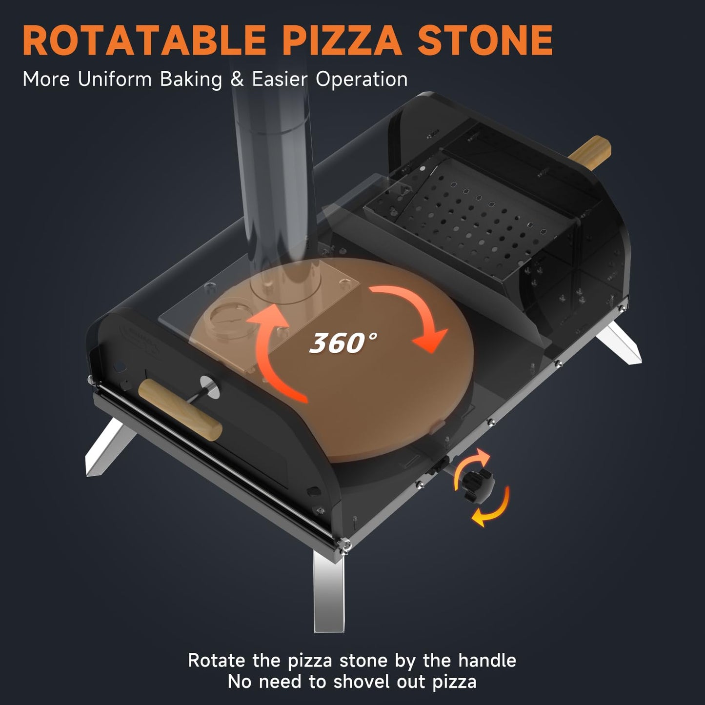 SizzleDelite Outdoor Pizza Oven Wood Pellet 12" Round Pizza Stone, Portable Wood Fired with Built-in Thermometer Pizza Stove, Stainless Steel Pizza Maker for Outside, Backyard, Camping - Black