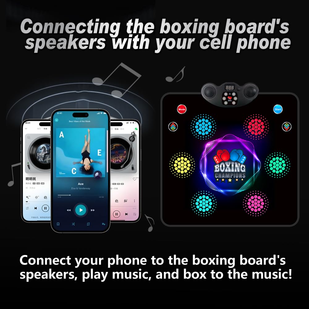 HTASKTEXEH 2025 Kids Musical Boxing Machine Comes with Boxing Gloves, 9 Modes, 420 Levels, 7 Lights, wall-Mounted Dual-Purpose, Memory and Reaction Training Equipment Christmas Birthday Gift for Kids