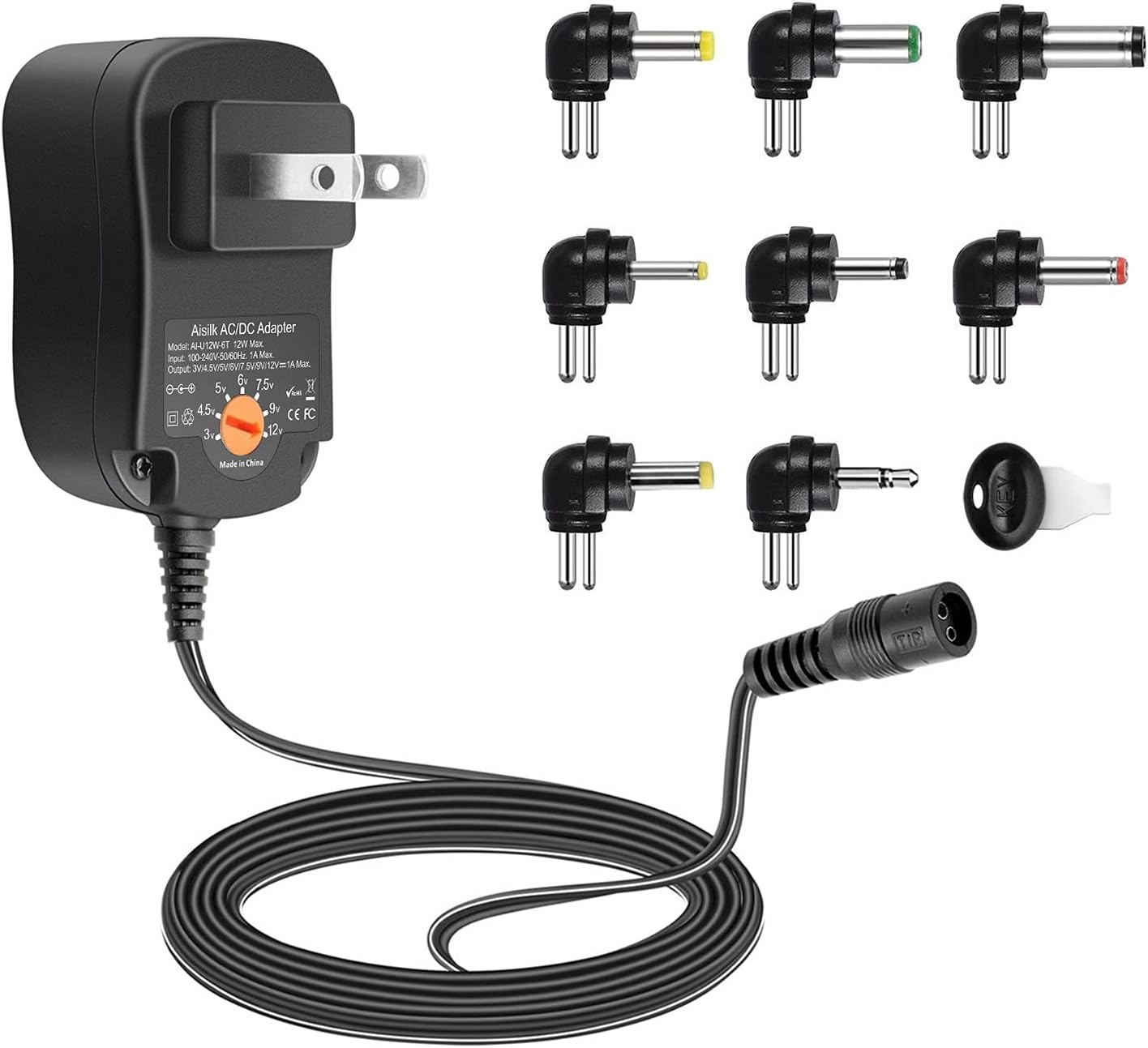 Aisilk 12W 3V 4.5V 5V 6V 7.5V 9V 12V 1000mA 1A 8 Multi-Voltage AC DC Power Adapter Universal Switching Power Supply