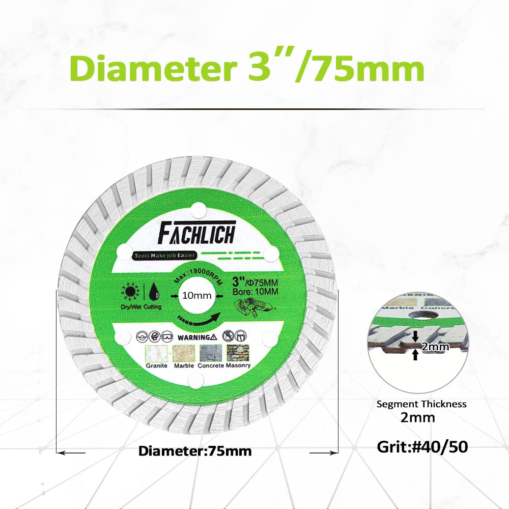 FACHLICH 3 inch Diamond Blade and Tile Hole Saw Kit Diamond - FACHLICH 11pcs 2-1/2" Diamond Core Drill Bits Set and 4.5" Diamond Cutting Grinding Blade