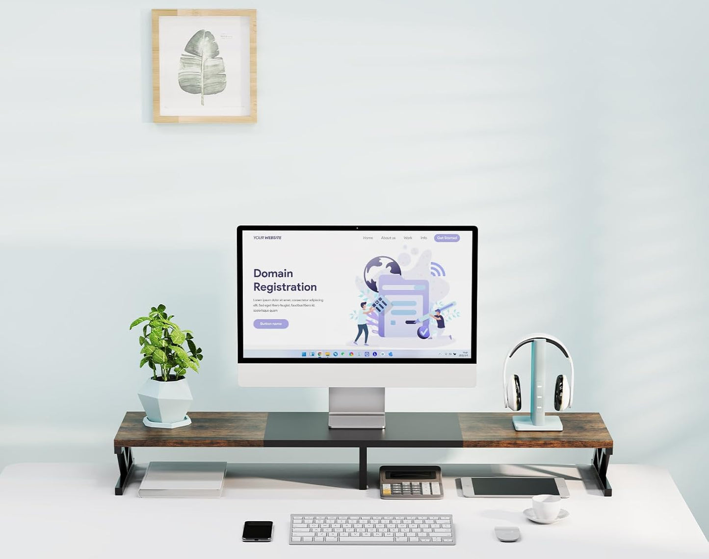 2 Dual Monitor Stand Riser, Large Wood Monitor Riser for Monitors, Monitor Lift with Storage for Desk, Sturdy