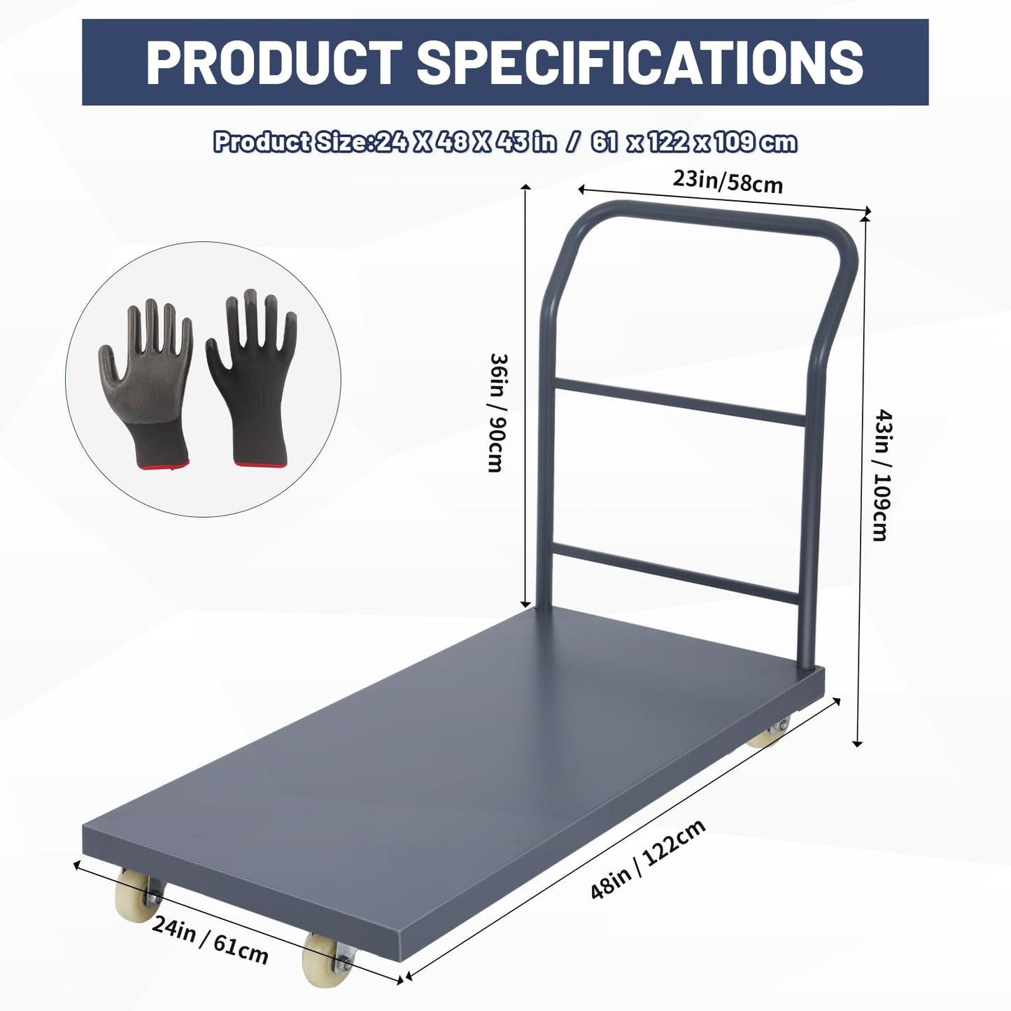 Heavy Duty Platform Truck Cart, 48"x24" Flatbed Cart, 2000 lbs Capacity Flat Cart with Wheels, Industrial Utility Push Cart for Warehouse, Luggage, and Moving