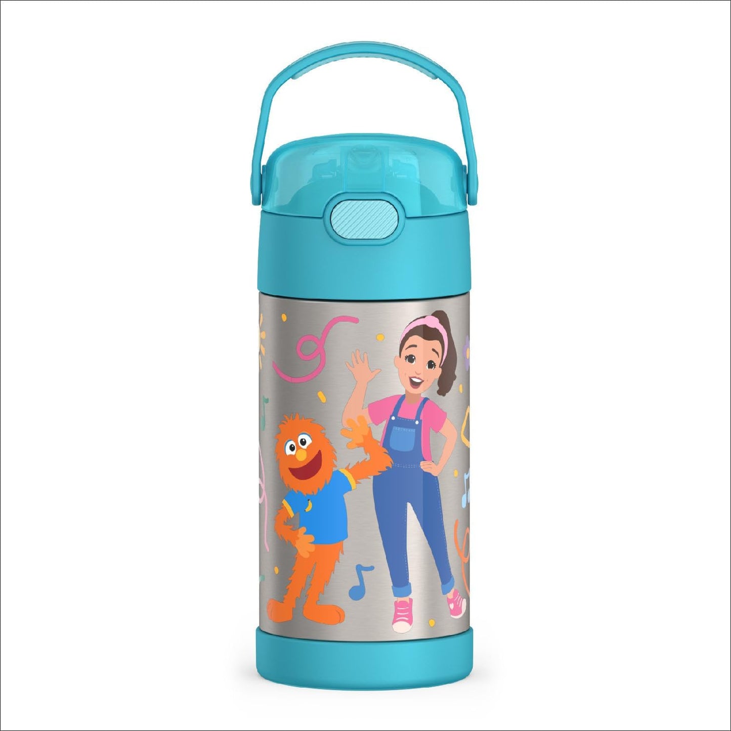 THERMOS FUNTAINER Water Bottle - 12 Ounce Kids Stainless Steel Vacuum Insulated with Straw | Ms. Rachel Design