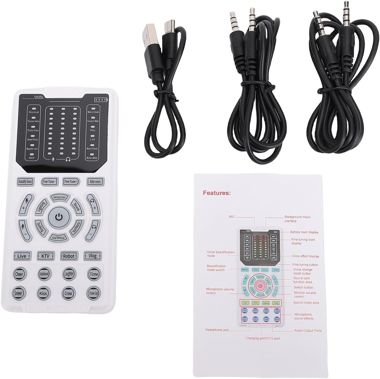 ZJchao 15 10- (5.6 .5 11 cm) Portable Voice Changer for Live Streaming & Gaming Voice Modes, Adjustment, Noise