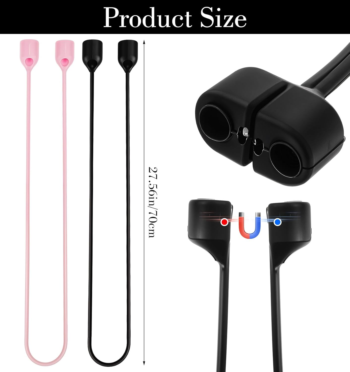 FRCTLNKG 4 Pack (4 Magnetic Ear Bud Lanyard, Magnetic Earbud Lanyards for Wireless Earbuds Around Neck with Anti-Lost