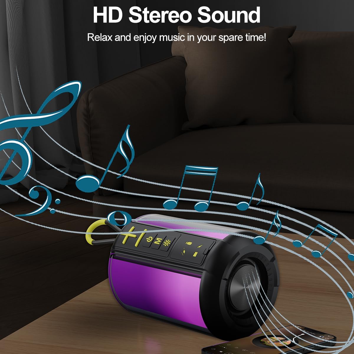 CofunKool 5.3 Portable Speaker with AUX/TF/USB Flash Drive Input, RGB Light, Wireless Bluetooth TWS Stereo Dual Pairing