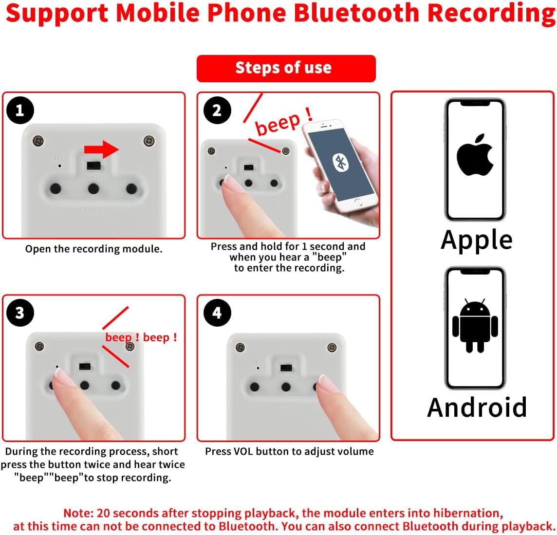 XLW Box,16MB Speaker,16 Voice Recorder Box, Support Bluetooth & MIC Recording Audio Sound Module with Min Easy Sound