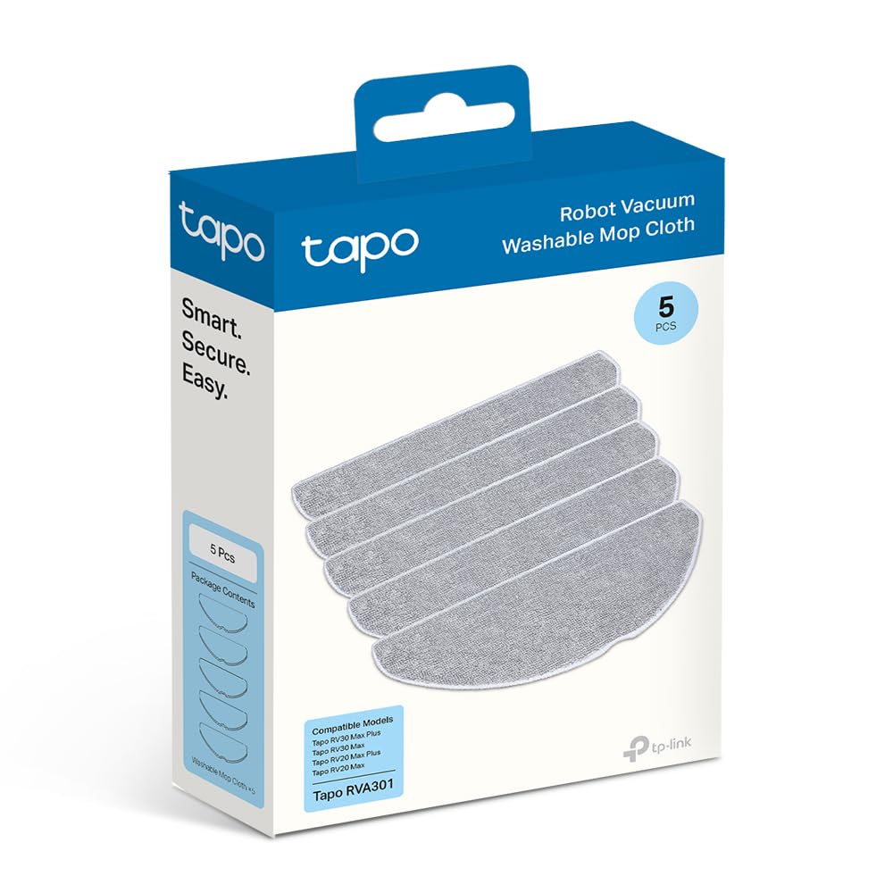 Tapo Washable Mop Cloth Replacement, Comes with Easy to Replace 5x Washable Mop Cloths, Compatible with Tapo RV30 Max Plus, Tapo RV30 Max, Tapo RV20 Max Plus, and Tapo RV20 Max Plus