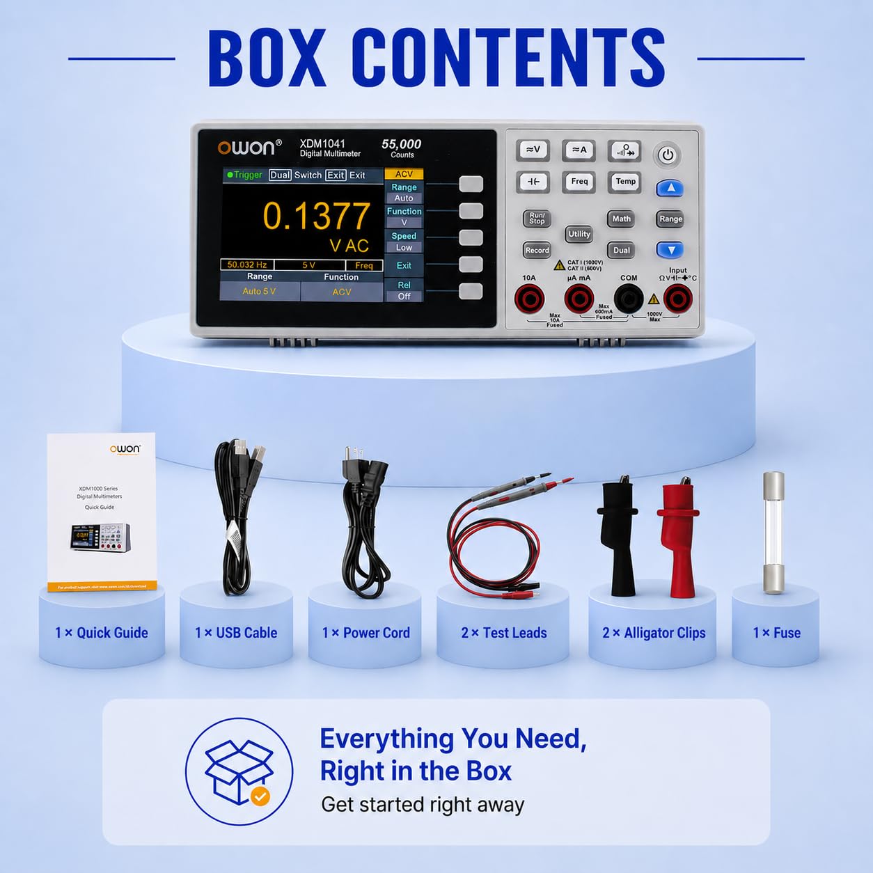 OWON XDM1041 Bench Desktop Digital Multimeter, 55000 Counts True RMS 1000V AC/DC 10A Multi Tester, 3.5-inch LCD, Temperature Test for Lab, Factory, Instrument Maintenance